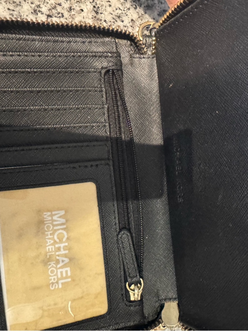 Michael Kors Black Saffiano Leather Zip Around Wallet with Gold Hardware